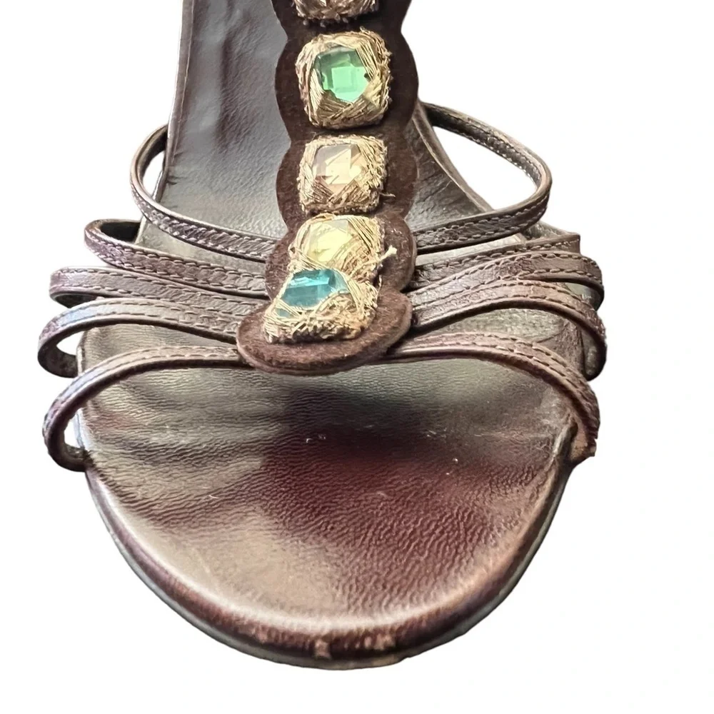 Valentino Garavani Brown Leather Embellished Wedges
